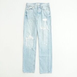 GRLFRND Womens Mica High Rise Straight Leg Jeans Size 24 Light Wash Distressed
